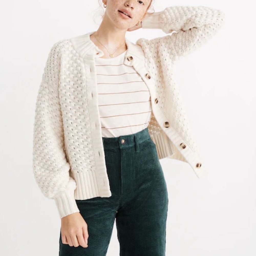 Madewell Mia Bobble Cardigan surrey cream white sweater small